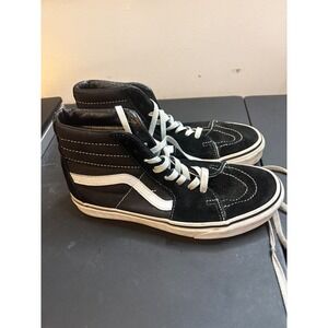Vans Sk8-Hi High Top Skate Shoes Black White Suede Canvas Mens 6.5 Womens 8